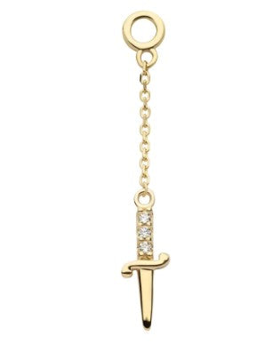 IN yg dagger w/cz dangle charm