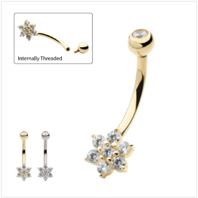 IN navel flower w/ball top yg 14 7/16