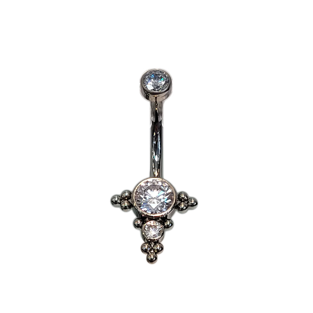 IN navel 14 7/16 cz 3 tri bead