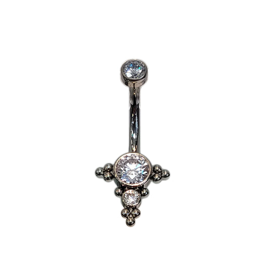 IN navel 14 7/16 cz 3 tri bead